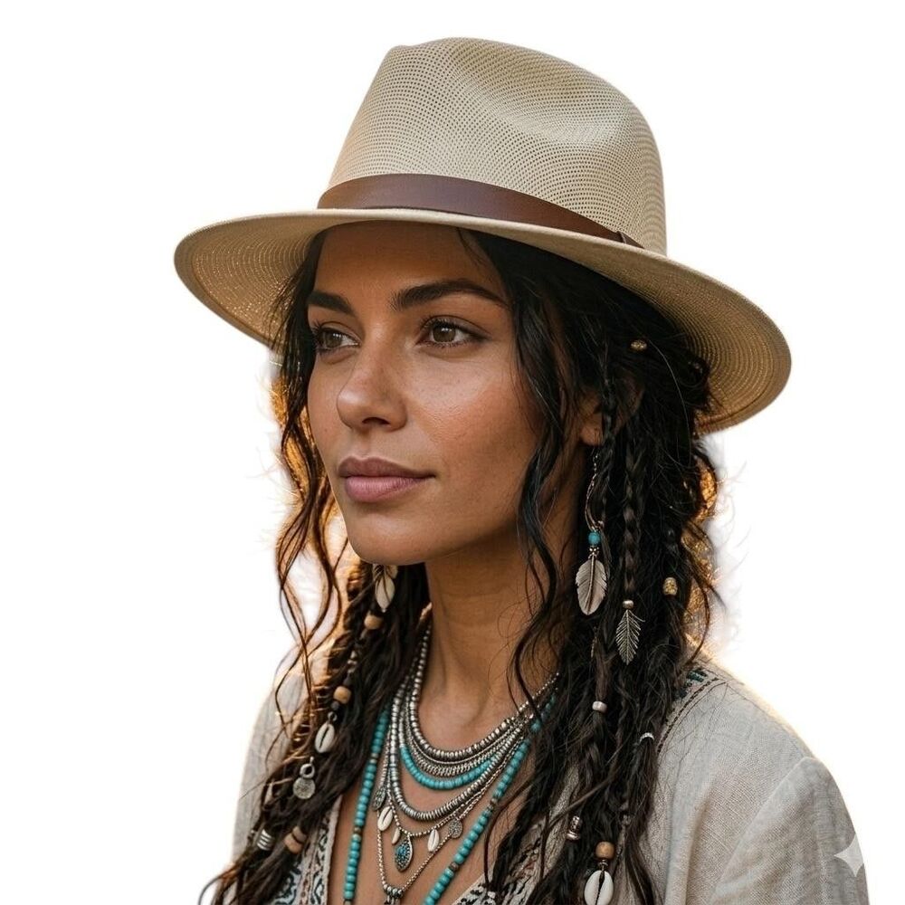 Tombstone Fedora Hat Women's M Beige Explorer Canvas Cuadrille Ventilated Travel